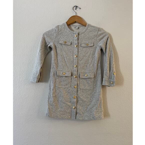 Crewcuts x J.Crew Girls Lady Jacket Sweatshirt Dress 7 Dusk Grey Button Front - Picture 2 of 10